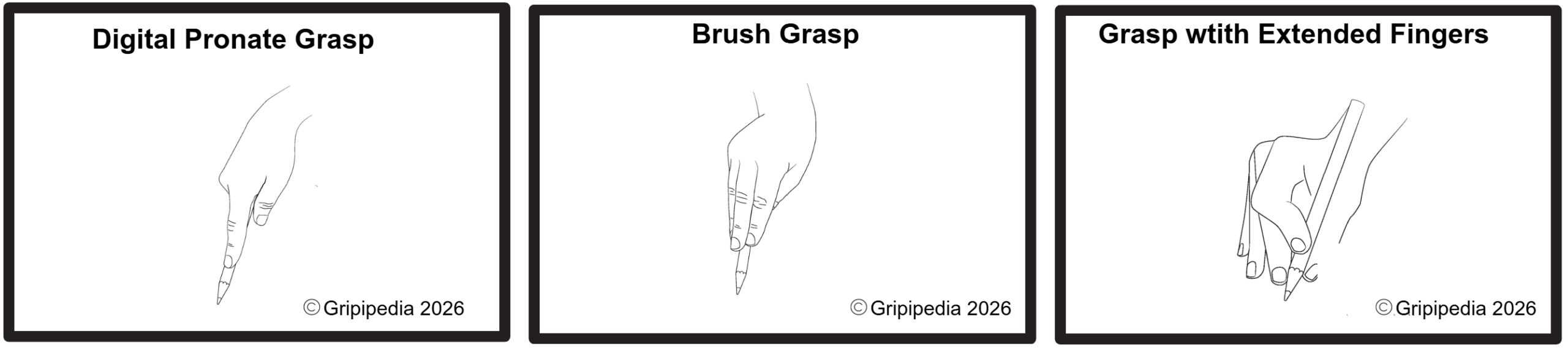 digital pronate - brush grasp - grasp w ext fingers